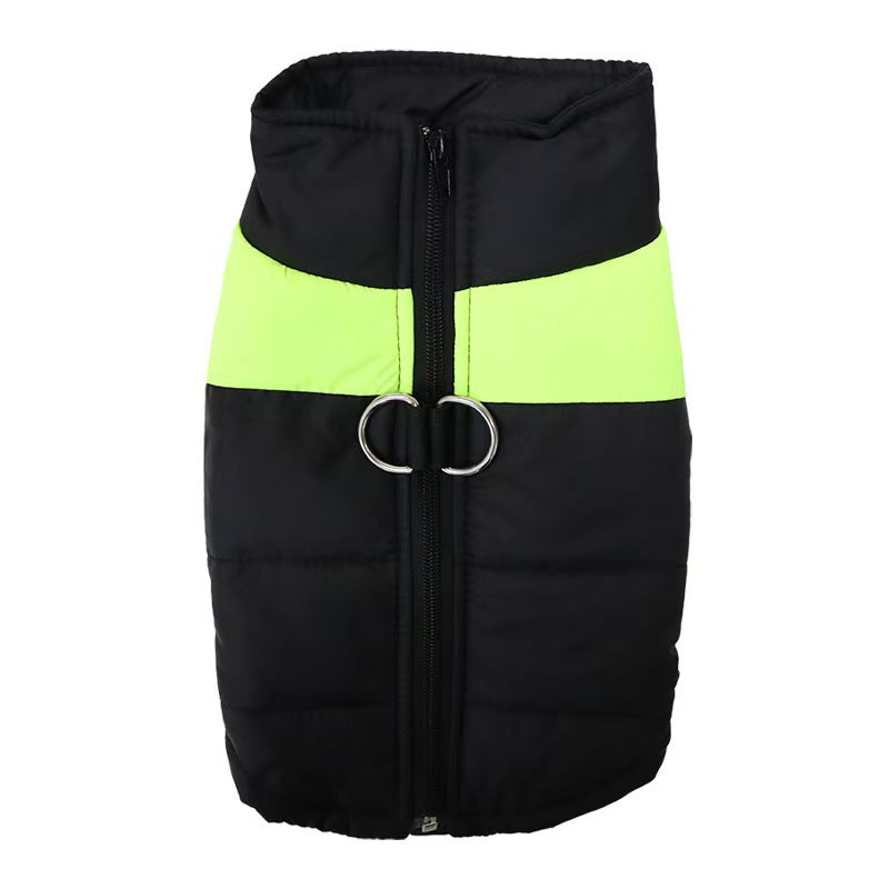Black quilted vest with green chest panel