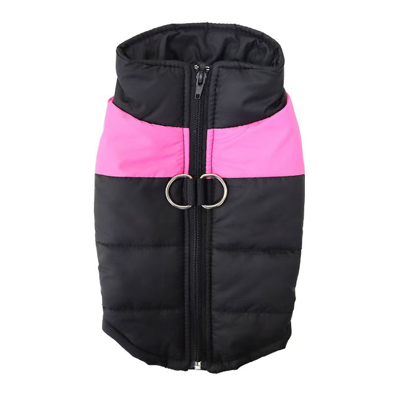 Black quilted vest with pink chest panel